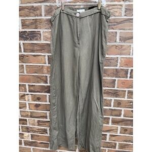HM Womens Olive Green Linen Blend Wide Leg High Rise Size 14 Relaxed Trousers‎